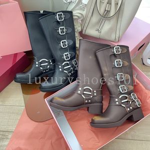 Kadınlar Boot Tasarımcı Boot Motosiklet Botları Wonder Flat Ranger Uyluk Botları Martin Calfskin Deri ve Tuval Bölgesi Kış Boot Boyutu 35-40