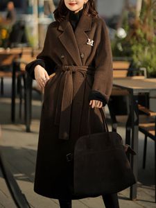 Женские смеси, осень-зима, женские классические шерстяные пальто в стиле ретро, шикарные повседневные свободные длинные пальто большого размера, женская мода, однотонные пальто 230829