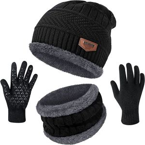 Hats Scarves Sets Winter Men Women Thick Beanie Hat Knitted Cap Female Wool Neck Scarf Balaclava Mask Bonnet Set 230829