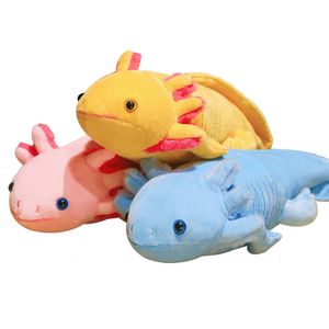 Plush Dolls 45cm Kawaii Colorful t Plush Toy Stuffed Cute Axolotl Salamander Fuzzy Plush Fish Appeasing Long Pillow Cushion Kids Gift 230828