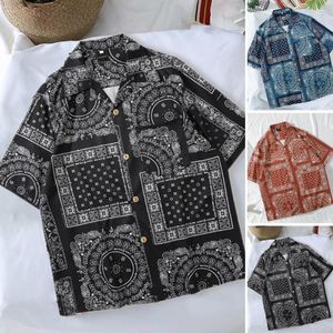 Camisas casuais masculinas verão havaiano bandana camisa homens manga curta masculino paisley hip hop praia roupas harajuku estilo jovem lapela topos