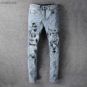 Plus 2023 High Street Diamond Blue Size Slim Fit Risped Planowane projektant Sen Men Party Dance Club Jean HKD230829