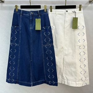 23 여름 여성 디자이너 스커트 편지와 함께 미니 스커트 Jacquard Girls Vintage Milan Runway 브랜드면 고급 고급 데님 디자이너 A- 라인 미디 긴 드레스 아웃복