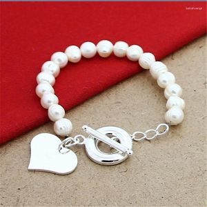 Braccialetti con ciondoli Perla simulata per donna Braccialetti con catena a maglie placcata in argento da sposa