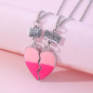 Pendant Necklaces Luoluo&baby 2pcs/set Heart Broken Color Block Children's Drip Oil BFF Necklace For Girls Friendship Jewelry Gift