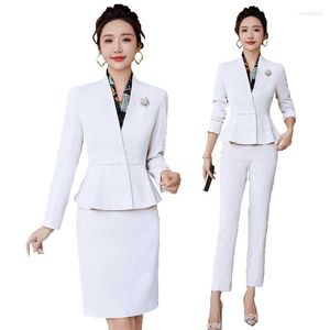 Two Piece Dress Elegant Ladies Blazer And Skirt Suit Women Blue Black White Formal 2 Set High Quality Slim Business Work Wear Clothes