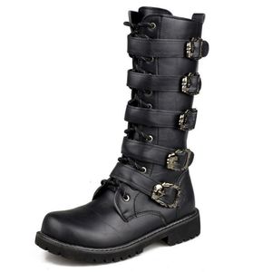 Boots Large Size 3846 Mens Leather Motorcycle Midcalf Military Combat Gothic Belt Punk Men Shoes Rock 230829