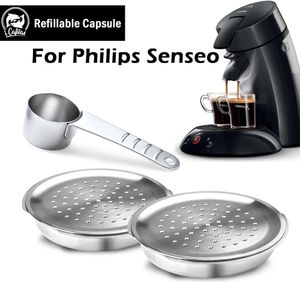 Kaffeefilter, Edelstahlkapsel, wiederverwendbarer Maschinenfilter, geeignet für Senseo System Espresso Crema Maker mit Löffel 230828