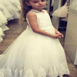 Girl Dresses Lovely Fluffy Tulle Flower Kids Pageant Birthday Formal Party Lace Long Dress Bowknot First Holy Communion Prom