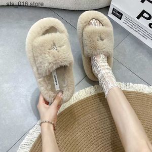 Soft Winter Fashion Comfort Flat Fur Brand Designer Slip on Loafers Mules Flip Flops Casual Indoor Warm Slippe d pe