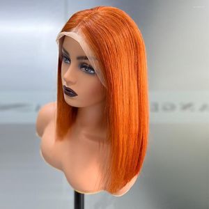 Ingwer Spitze Front Menschliches Haar Perücken Für Frauen 13x4 Kleberlosen Kurzen Bob Gerade Frontal Perücke Perruque Cheveux humains