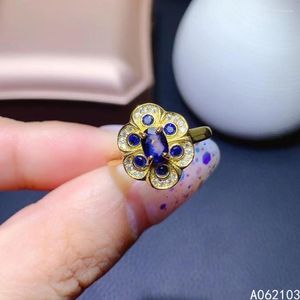 Anéis de cluster Kjjeaxcmy jóias finas 925 prata esterlina incrustada natural safira mulheres na moda requintado elegante flor ajustável gem anel