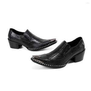 Elbise Ayakkabı Siyah Timsah Desen Erkekler Yüksek Topuklu Slip-On Oxfords Ofis Formal