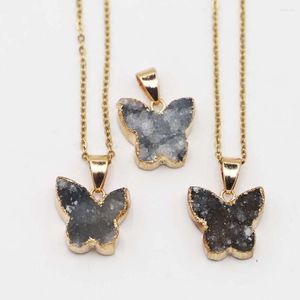 Pendant Necklaces Sell Natural Stone Reiki Charm Butterfly Shape Black Agate Intoxicating Necklace Gold Plated Fashion DIY Jewelry Making