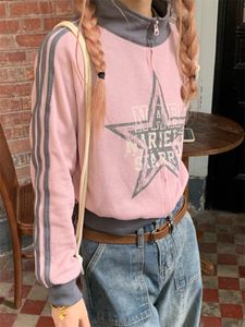 Мужские толстовки с капюшоном ADAgirl Star Graphic Zip Up Hoodie Женский американский ретро розовый кардиган с воротником-стойкой Эстетичная осенняя спортивная одежда 230829