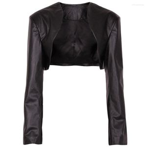 Yoloagain couro feminino curto genuíno jaqueta feminina 2023 outono preto colheita superior senhoras