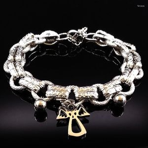 Link pulseiras corte anjo pulseiras de aço inoxidável feminino jóias largura cor prata charme pulseira jóias pulsera hombre b17940s05