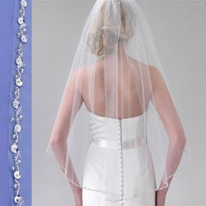 Brautschleier Funkelnder Schleier Hochzeit Kristallperlenrand mit diamantförmigem, eingefasstem Kamm, einlagig, kurz