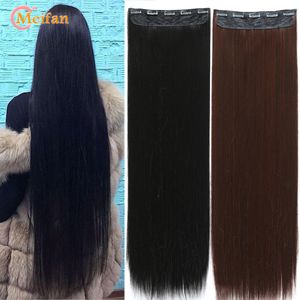 Wig Caps MEIFAN Long Synthetic Straight Natural Fake Hair Pieces 5-Clips In Hair Extension Heat Resistant Black Brown Natural Hairpiece 230828