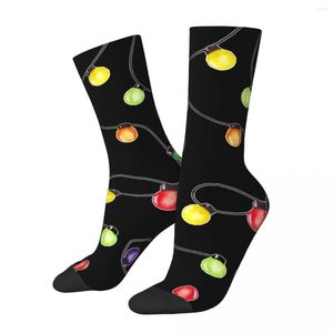 Men's Socks Funny Christmas Led Lights Vintage Harajuku Street Style Casual Crew Crazy Sock Gift Pattern Printed