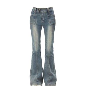 Kadın Kot Mavi Kadınlar Gyaru Flare Pants Yüksek Bel Vintage Denim Bell Bottom Kadın Harajuku Street Giyim Şık 2000s Pantolon Y2K 230828