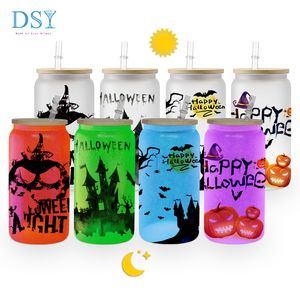 16oz Glass can Glow in dark frosted sublimation blanks Halloween beer can glass tumbler cups Best quality