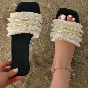 Terlik Sıradan Kadın Sandaletler 2023 Yaz Slingback Flip Flops Moda Plaj Ayakkabıları Daireler Bohem Yürüyüş Ev Slaytları