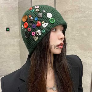 Stingy Brim Chapéus Inverno Mulheres Chapéus Personalidade Botão Chapéu De Malha Tendência Marca Pulôver Beanie Outdoor Men's Warm Street Wear Casual Hedge Cap J230829