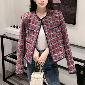 Women's Jackets Vintage Plaid Tweed Jacket Women Spring Autumn Elegant Long Sleeve Office Lady Coat Outerwear Chaqueta Mujer