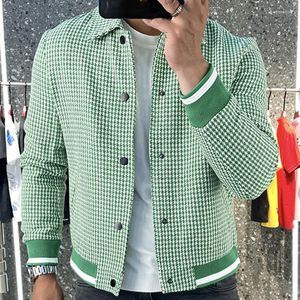 Men's Jackets Vintage Jacket Men Streetwear Brand Houndstooth Contrast Color Luxury Fall Designer Jaquetas Masculino