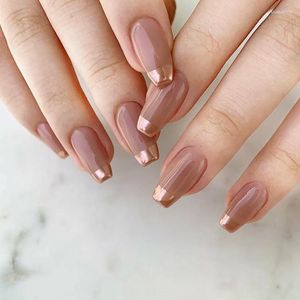 False Nails 24st Gold Simple Short Ballet With French Design Wearable Fake Artificial Full Cover Press On Nail Tips Art