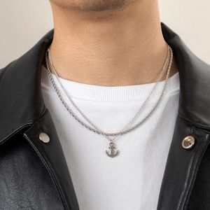 Pendant Necklaces KunJoe 2Pcs/Set Classic Anchor For Men Punk Silver Color Twisted Metal Rope Chain Choker Necklace Jewelry