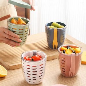 Cups Saucers Portable Fruit Cup With Draining Compartments Leak-proof Salad On-the-go Large Capacity Box Container