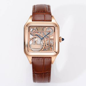 Mens Watch Hollow Automatic Mechanical Movement Watches Designer Sapphire Leather Strap Waterproof 44mm