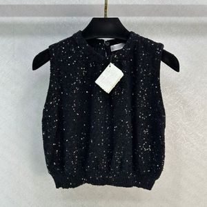 23 Women Designer Tee Tops with Sequins t Shirt Girls Milan Runway Crop Brand Pullover Outwear Cashmere Blend Knitwear Vest Camisole