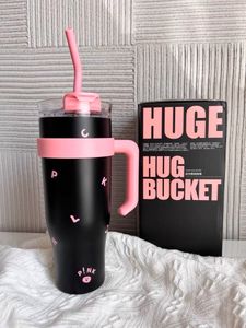 Vattenflaskor 1250 ml KPOP Black Pink Thermal Bottle Stainless Steel Tumbler med handtag Straw Cup Portable Car Coffee Mug Drinkware 230829