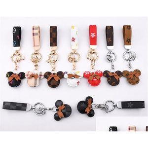 Keychains Lanyards Mouse Design Car Keychain Flower Bag Pendant Charm Jewelry Keyring Holder For Men Gift Fashion Pu Leather Animal Dh8Wd