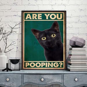 Poop Poop Poop Black Cat Banyo Duvar Sanat Dekor Modern Vintage Tuvalet İşareti Tuval Boyama Resimleri HKD230829