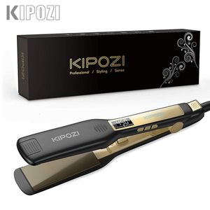 Hårrätare Kipozi Professional Flat Iron Strainter med digital LCD -skärm Dubbelspänning Instant uppvärmning Curling 230828