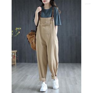 Women's Jeans Women Casual Solid Straps Jumpsuits Female Summer Vintage Pocket Overalls Playsuits Ladies Oversize Loose Long Rompers G335