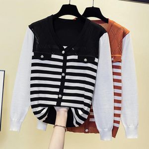 Swetery dla kobiet Stylowy guzik z dzianiny w paski Sweter Pullover Women 2023 Autumn Long Rleeve Sailor Kołnierz dzianina