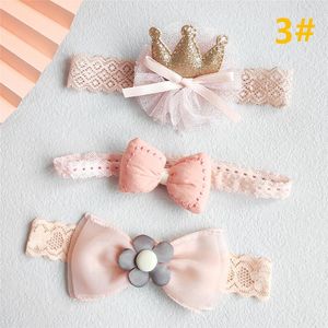 ヘアアクセサリー3pcs/lotレースボウベビーヘッドバンドガールズフラワークラウン生まれの幼児バンドソフトエラスティックターバンガール