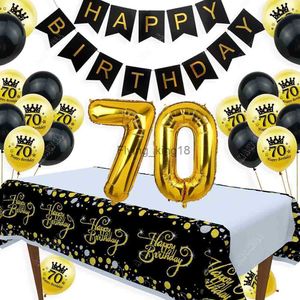 Partyzubehör zum 70. Geburtstag, 70. Happy Helium-Ballon-Banner, Tischdecke, Erwachsene, Jahrestag, Festival, Dekorationen, HKD230829