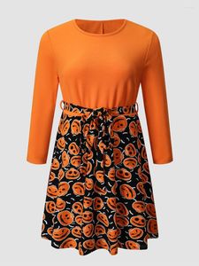 Plus storlek klänningar finjani kvinnor klänning halloween klänning senaste orange pumpa huvudtryck mode smal sexig höst vinter dres