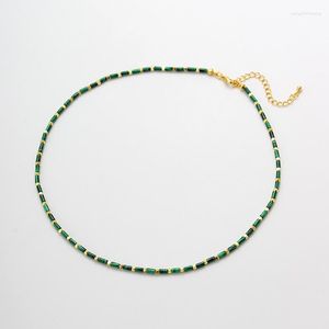 Collana girocollo da donna con catena di perle di malachite verde e pietra