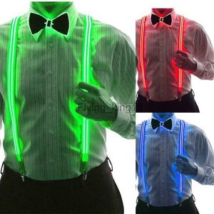 Leuchtende Herren-Hosenträger mit LED-Leuchten, Fliege, perfekte Musik, beleuchtet, Geburtstag, Hochzeit, Festival, Kostüm, Partyzubehör HKD230831