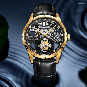 Нарученные часы Aesop Super Skeleton Flying Tourbillon Watch для мужчин золотисто -водонепроницаемые стимпанк бизнес роскошные мужские механики