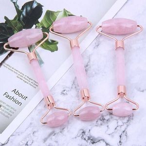 Natural Pink Crystal Jade Roller Double Head Rose Quartz Massage Roller Real Stone Facial Massager Guasha Tool