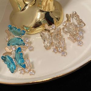 Brincos pendurados transparentes de alta qualidade cristal borboleta sonho luxuoso zircão cúbico para joias femininas