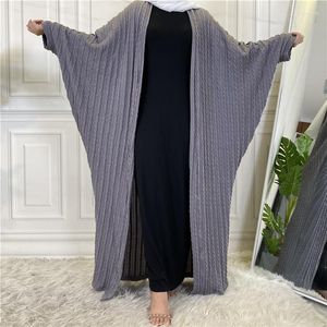 Ethnische Kleidung Winter Batwing Abaya Baumwolle gestrickt offene Abayas für Frauen Dubai Marokkanischer Kaftan Kimono Muslim Mode Hijab Kleid Islam